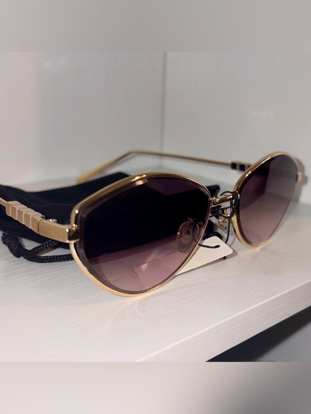 NEW Gold Wire Cat Eye Sunglasses Plum Purple Gradient Tint Lens NWT